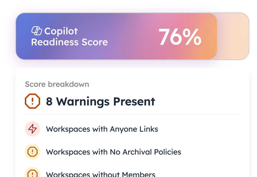 Orchestry Copilot Readiness Score widget with score breakdown warnings